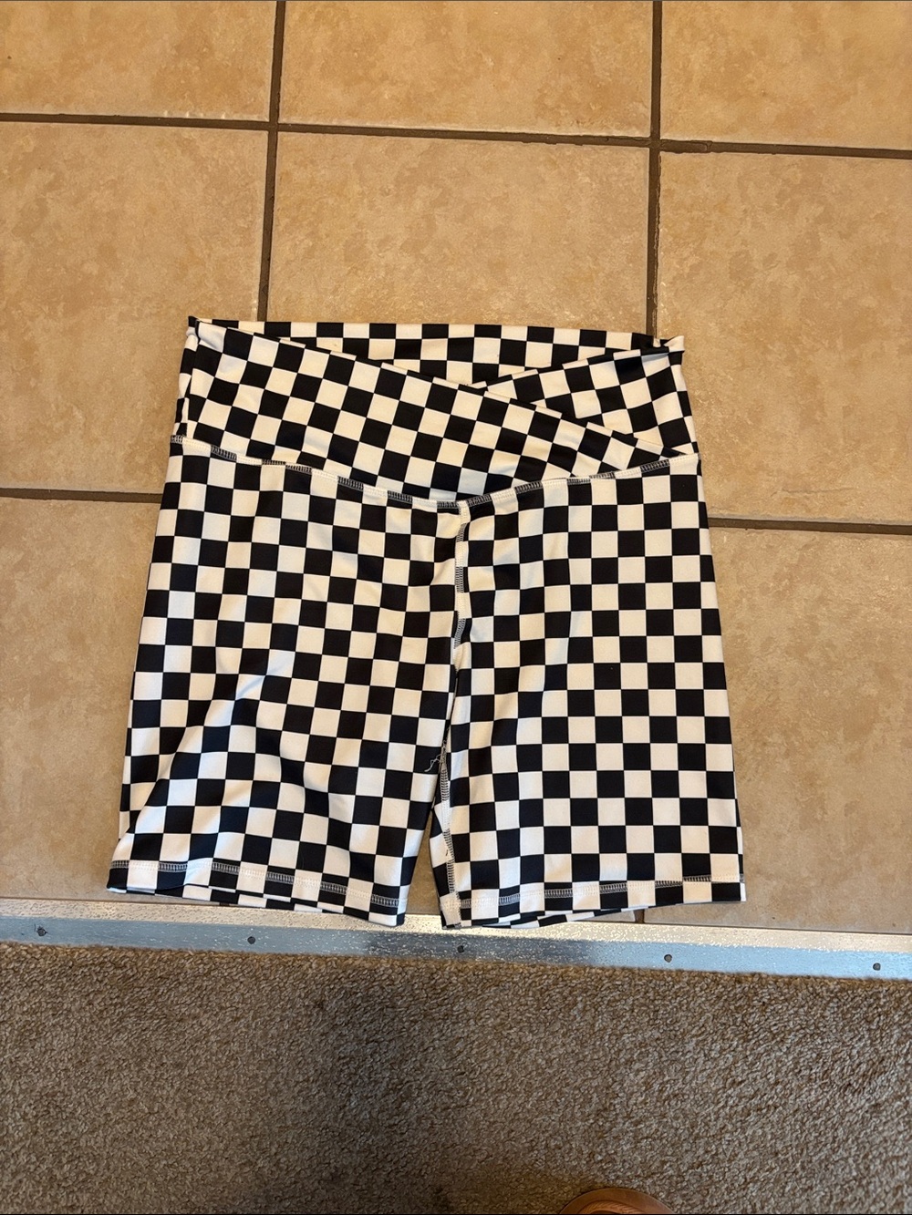 SO Black and White Checkered High-Waist Bike Shorts